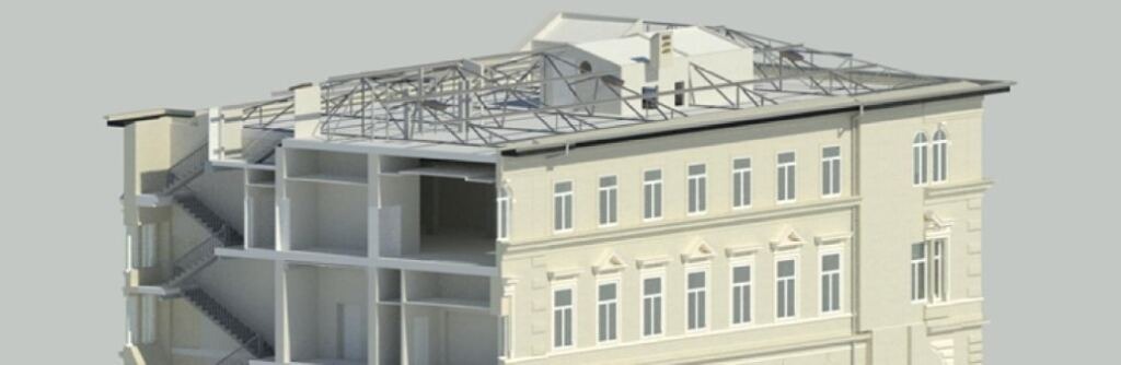 Maquette numérique BIM 3D d'un bâtiment en coupe réalisée par AUIGE